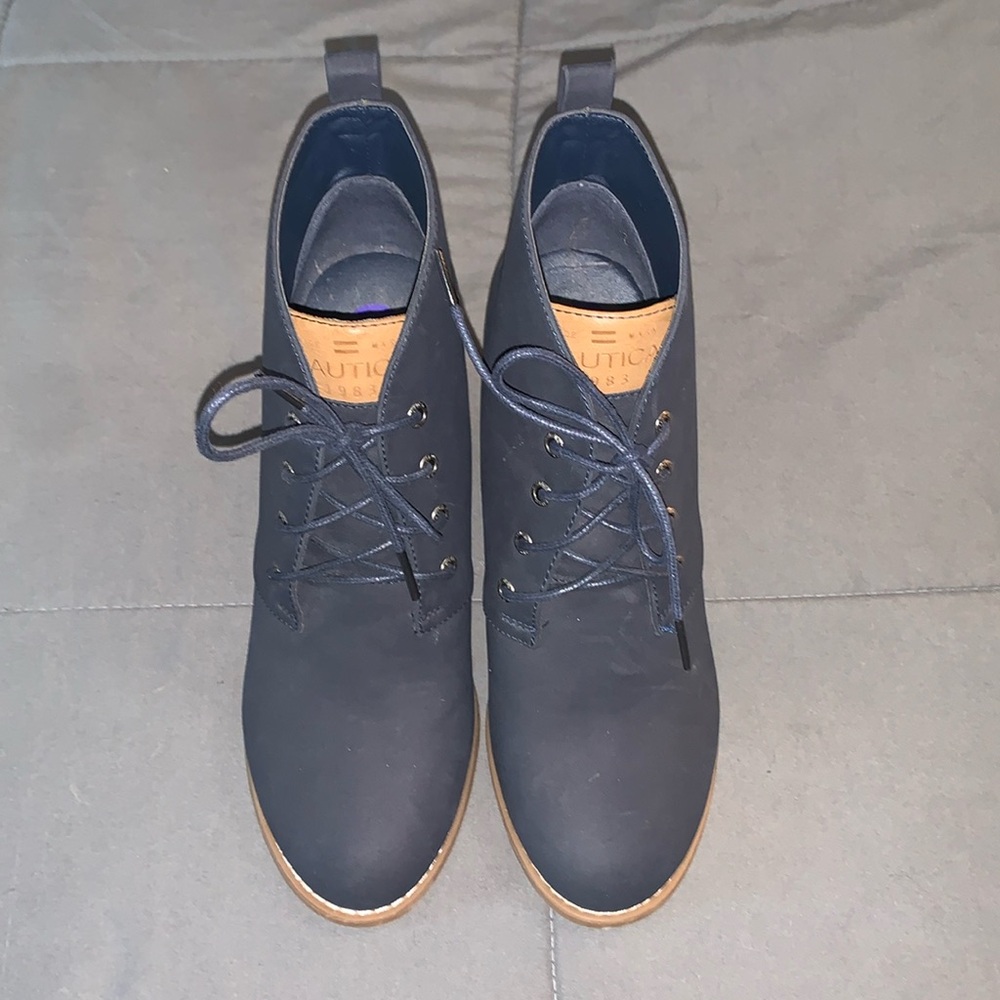 Nautica Black Ankle Boots with Tan Wedge - Picture 2 of 12